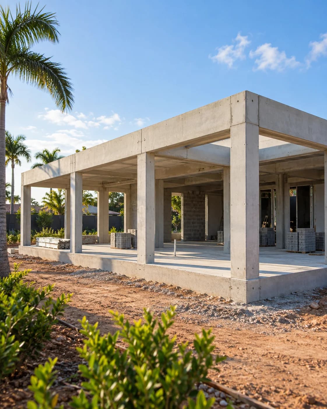 Estrutura editorial de residência pré-moldada em construção
